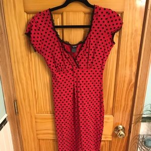 Form Fitting Red and Black Polka Dot Dress